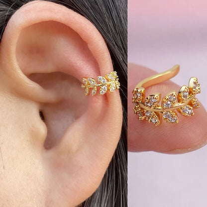 Geometry Crystal CZ  Leaf Clip Earring