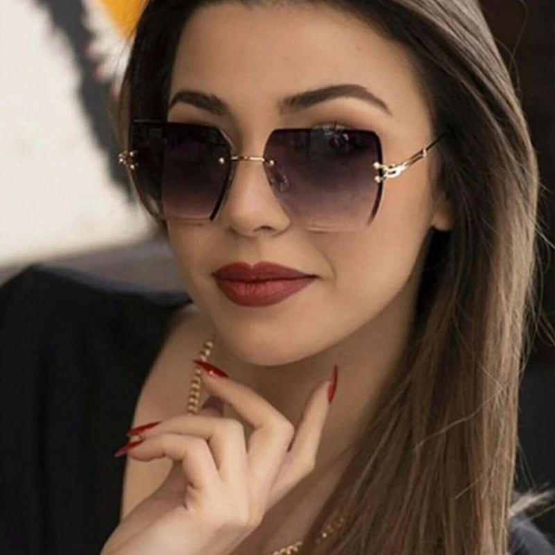 Oversized Rimless Sexy Vintage Sunglasses