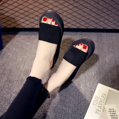 Korean Style Platform Thick-Soled Slippers