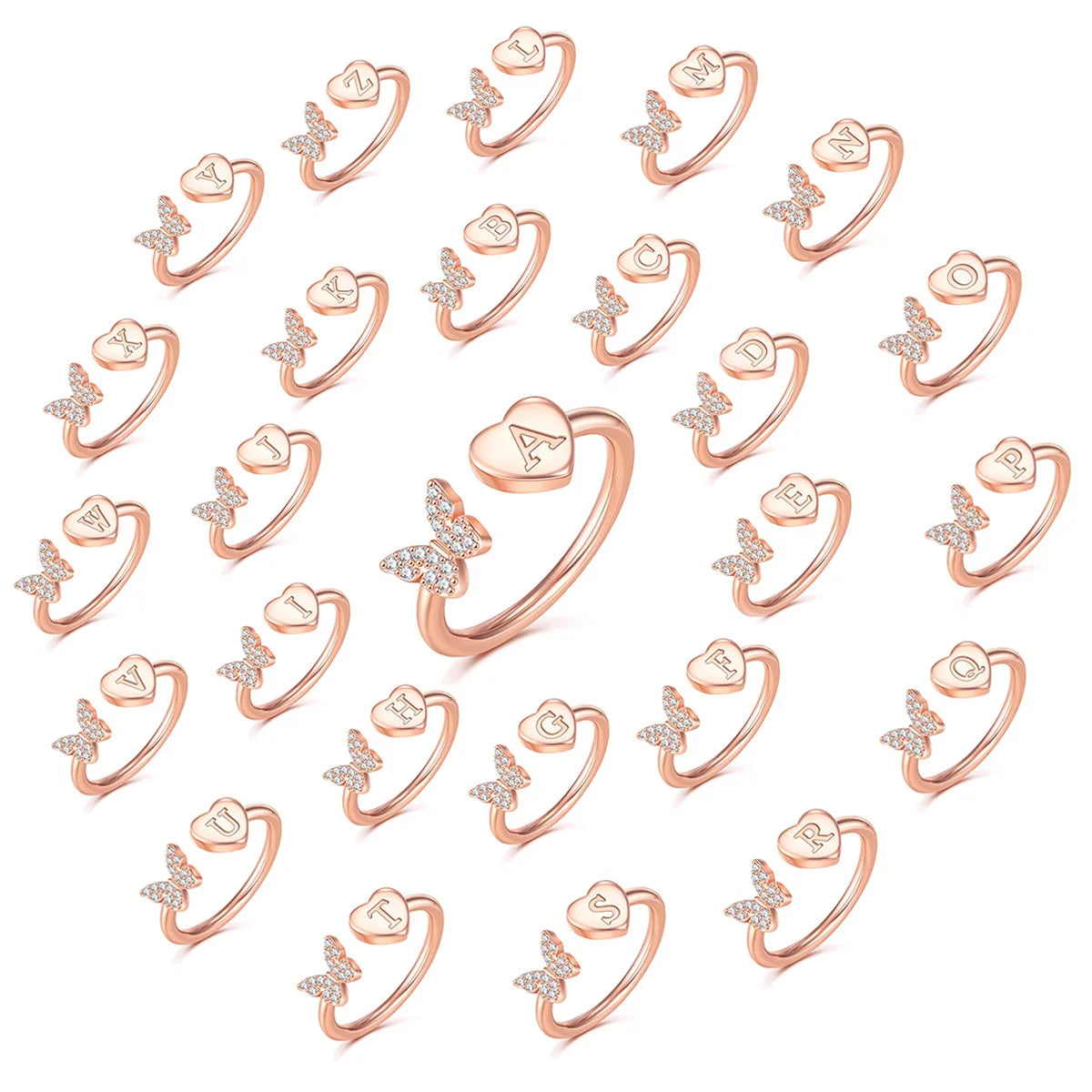 Butterfly diamond custom letter rose gold ring