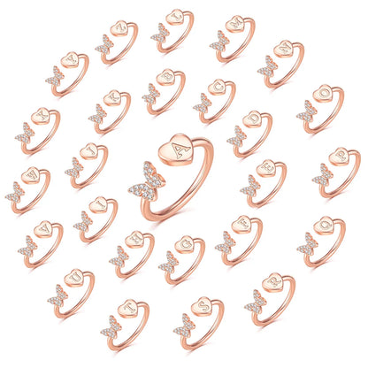 Butterfly diamond custom letter rose gold ring