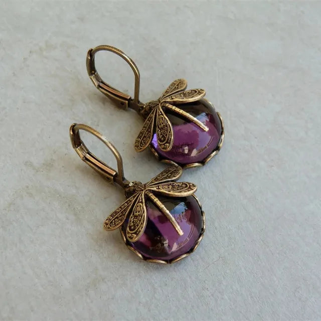 Vintage Bronze Dragonfly Drop Earrings