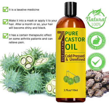 100% Pure Castor Oil For Eyelashes Hair Growth Eyebrows