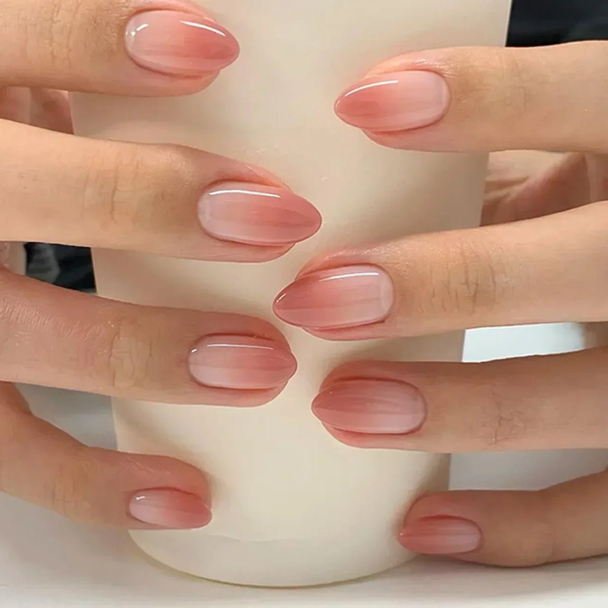 24pcs/Box Long Coffin False Nails Art Rose with Glue Wearable Jelly Nails