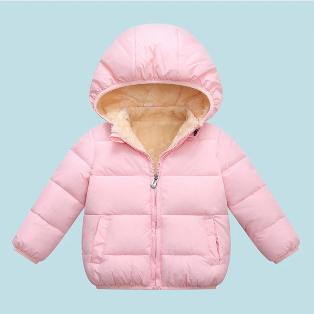 Winter Baby Kids Fleece Cartoon Warm Hooded Down Jackets