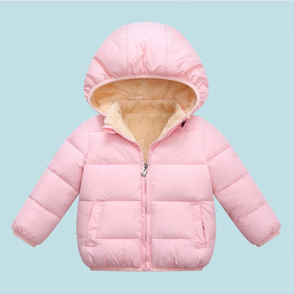 Winter Baby Kids Fleece Cartoon Warm Hooded Down Jackets