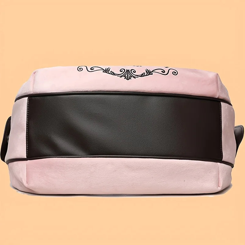 Letter Print Faux Suede Handbag