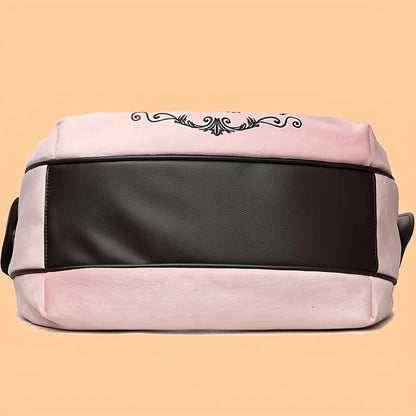 Letter Print Faux Suede Handbag