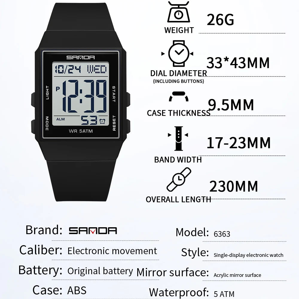 Sports Silicone Strap 3ATM Waterproof Time Display Digital Watch