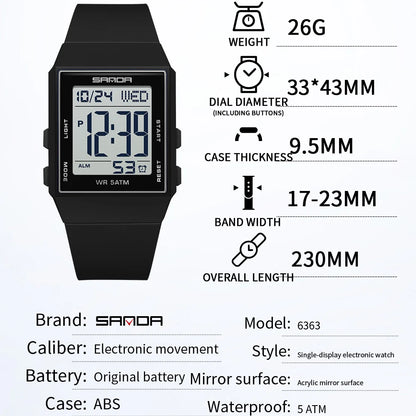 Sports Silicone Strap 3ATM Waterproof Time Display Digital Watch