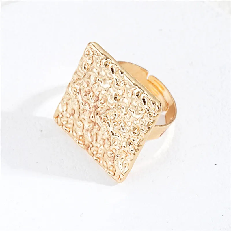 Stainless Steel Irregular Geometric Open Gold Texture Ring