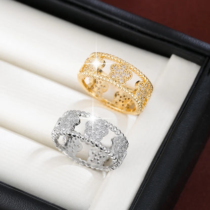 Exquisite Flower With Sparkling Synthetic Zirconia Rings