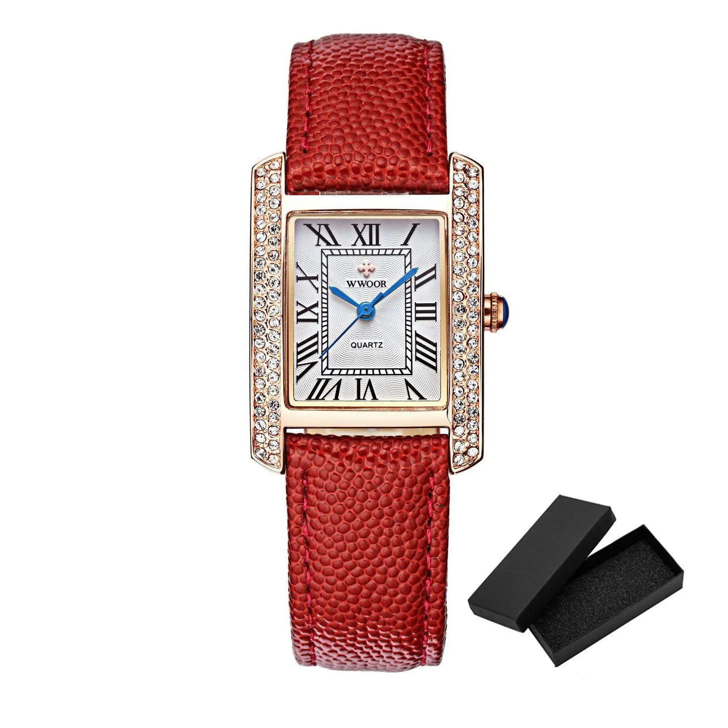 Elegant Square Diamond Waterproof Luxury Leather Quartz Watch