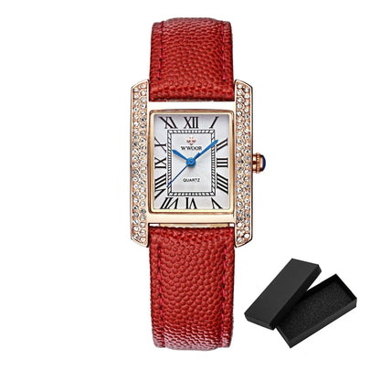 Elegant Square Diamond Waterproof Luxury Leather Quartz Watch