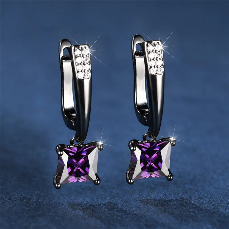 Geometric Crystal Antique Black Zircon Square Stone Earrings