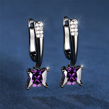 Geometric Crystal Antique Black Zircon Square Stone Earrings