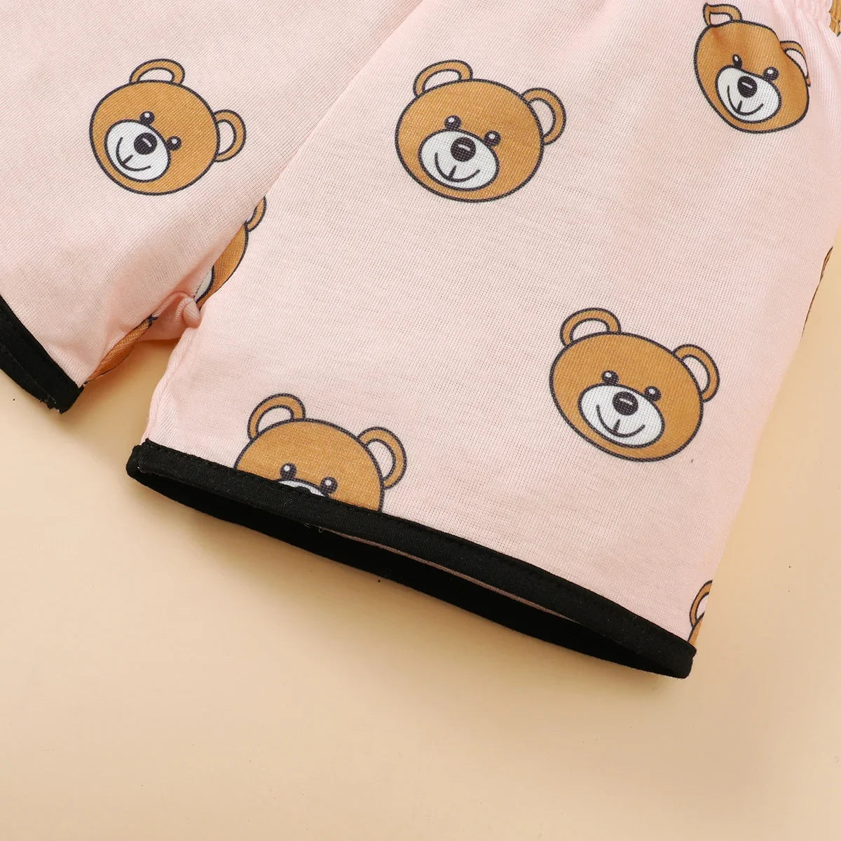 0-3 Years Cartoon Cute Pattern Short Sleeved Top+Shorts Set