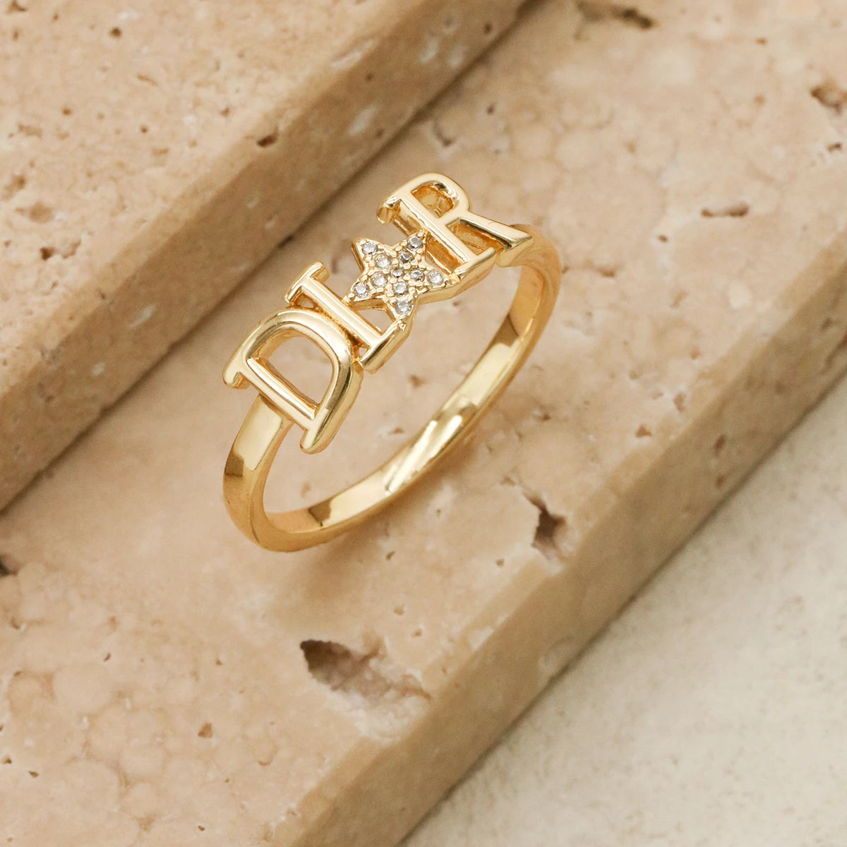 Zircon Letter D Stainless Steel Star Ring