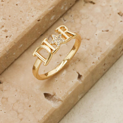 Zircon Letter D Stainless Steel Star Ring