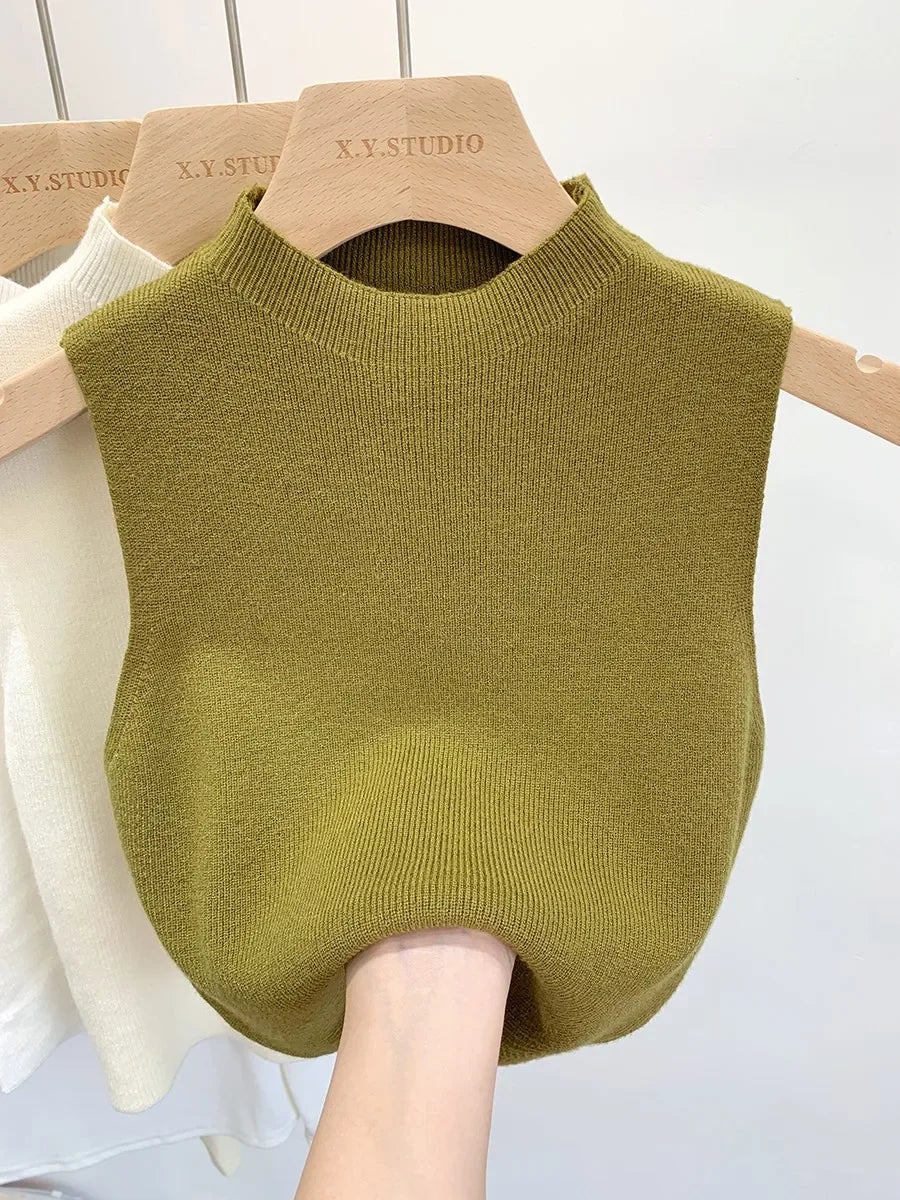 Fall Slim Sweater Short Sleeveless Sweaters Pullovers