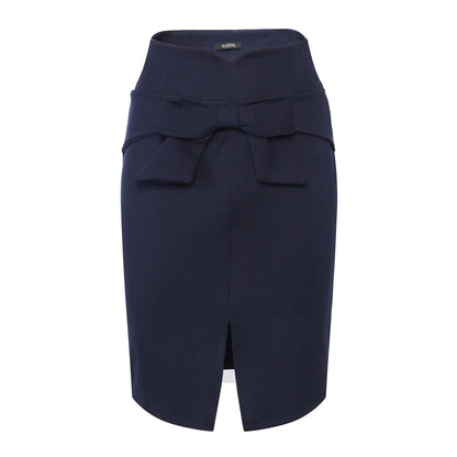 Knee Length High Waist Elegant Slit Bow Skirt