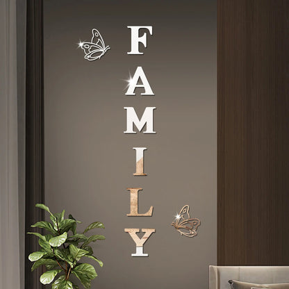 Two butterflies English Letters Family 3D Mirror Wall Stickers