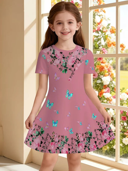 Beautiful Butterfly Printed Short Sleeve Dress
