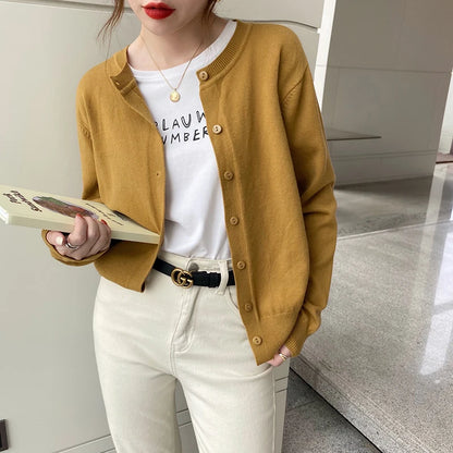 Knitted Cardigans Long Sleeve O-Neck White Knit Cardigan Tops Sweaters