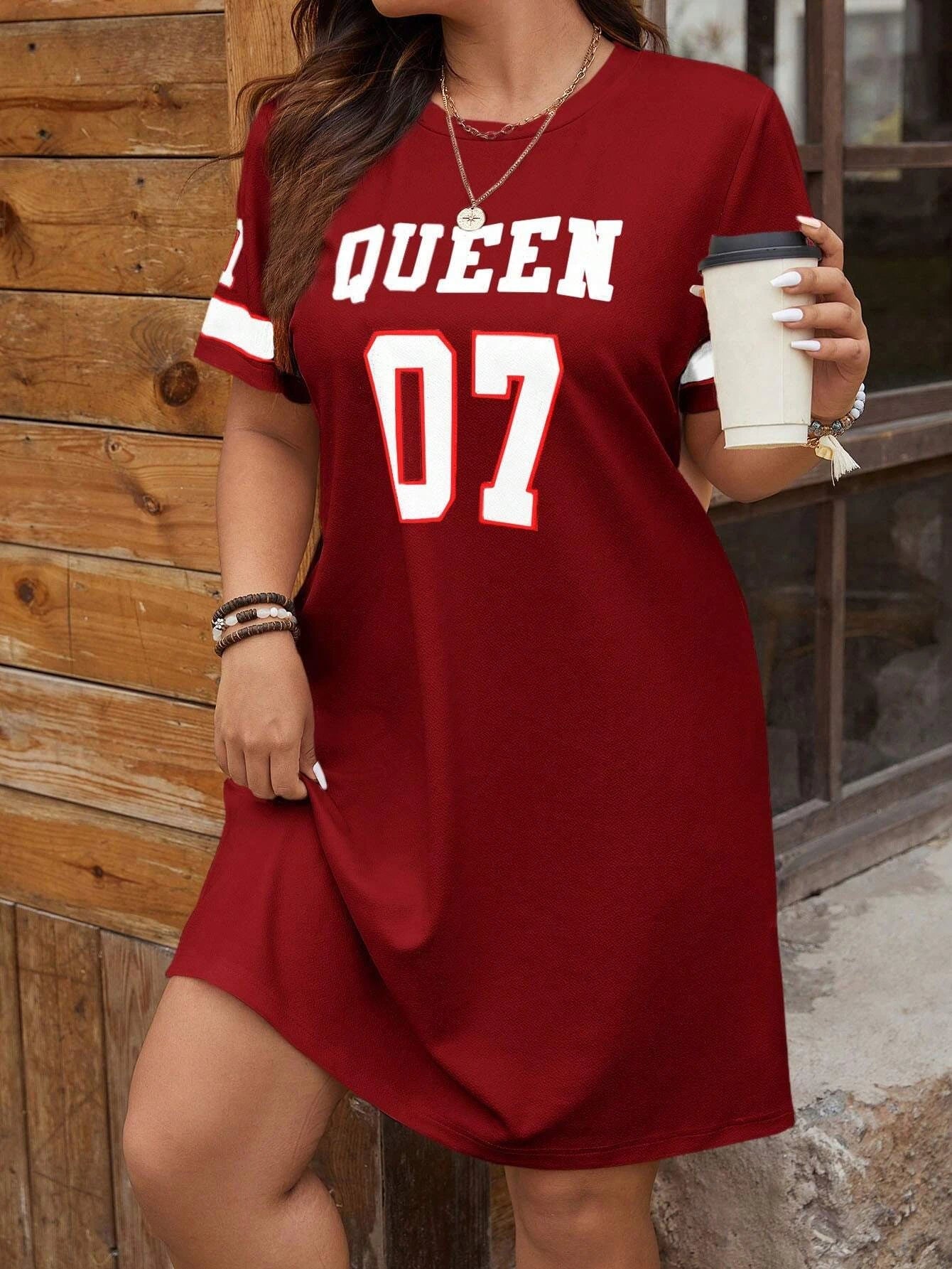 Plus Size Sporty Casual Letter Jersey Dress