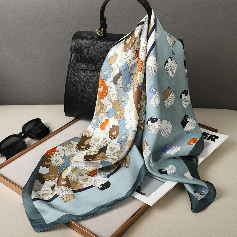 Luxury Silk Square Plaid Satin Scarf