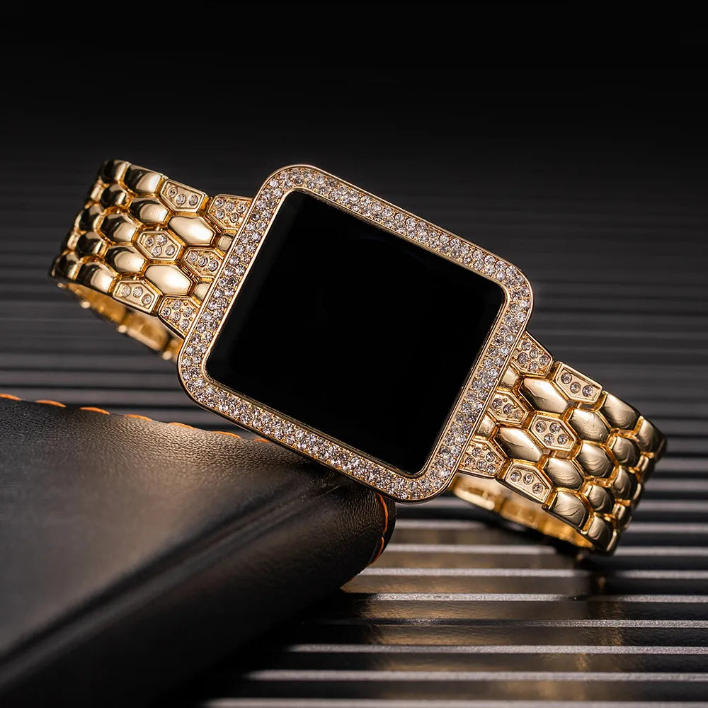 Luxury Rhinestone Digital Steel Electronic Wristwatches