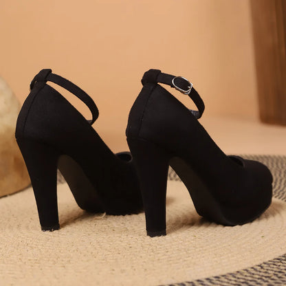 Sexy Super High Heels Ankle Buckle Chunky Shoes