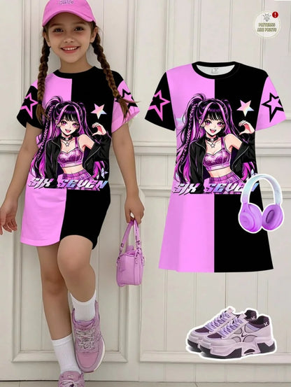 Kpop Cartoon Graphic Funny Short Sleeve Dress
