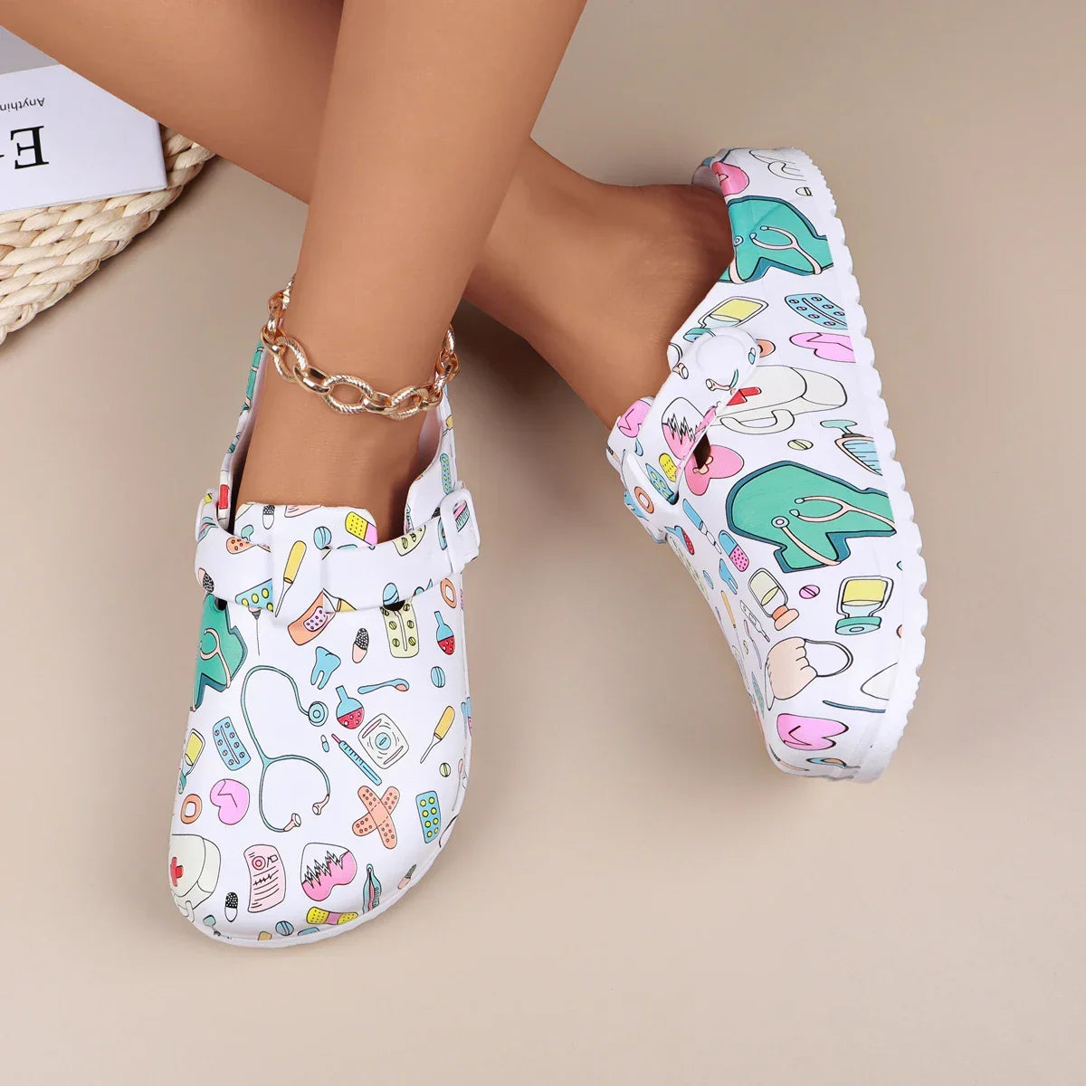 Cartoon Printing Adjustable Buckle Indoor Slippers