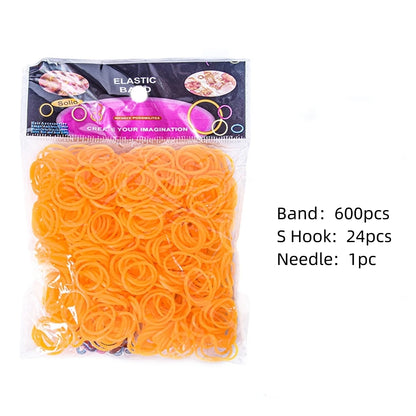 600Pcs Color Rubble Loom Wristbands Kit Elastic Weaving Lacing Craft