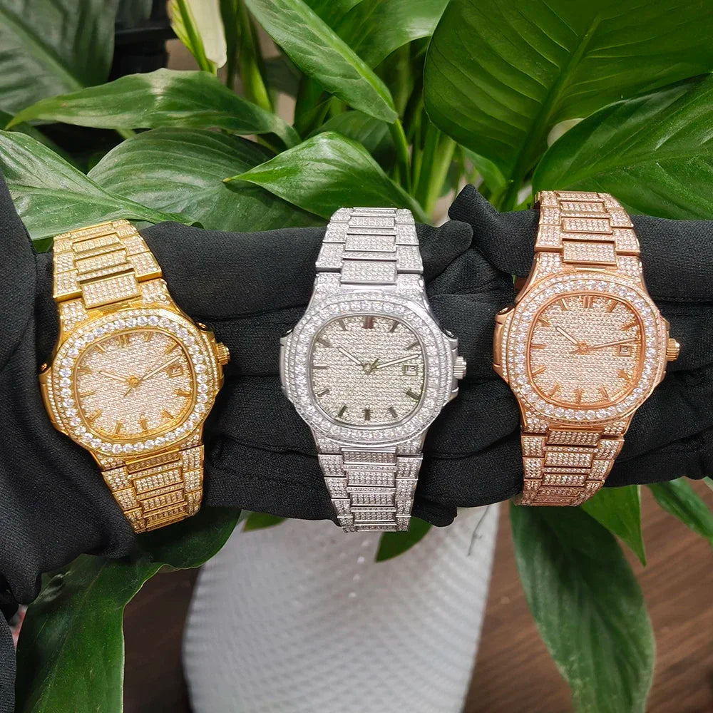 Luxury Diamond Sapphire Glass Steel Mechanical Movement  Wristwatch