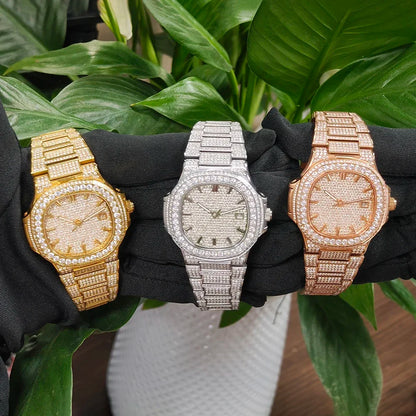 Luxury Diamond Sapphire Glass Steel Mechanical Movement  Wristwatch
