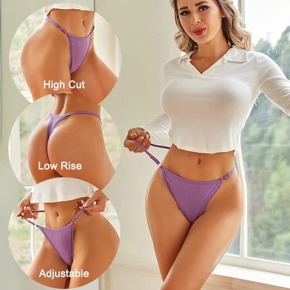 4Pc G-String Cotton Lace Thongs Lingerie Low Rise Straps Hipster