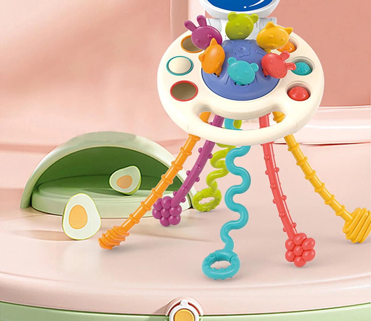 Activity Development Pull String Silicone Teething Rattle Educational Learning Toy