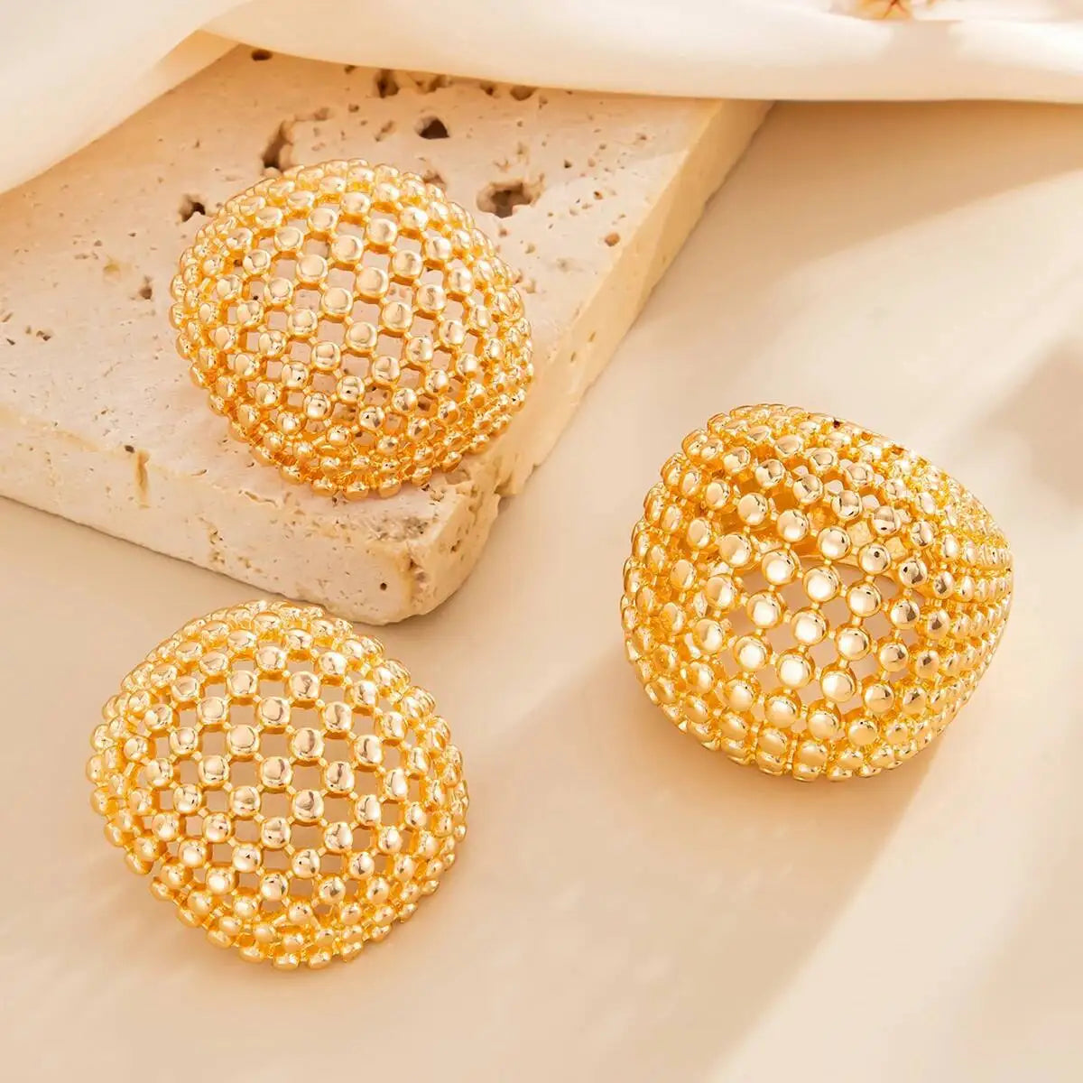 Elegant Gold Geometric Stud Earrings Ring Retro Square Round Earrings Knuckle Set
