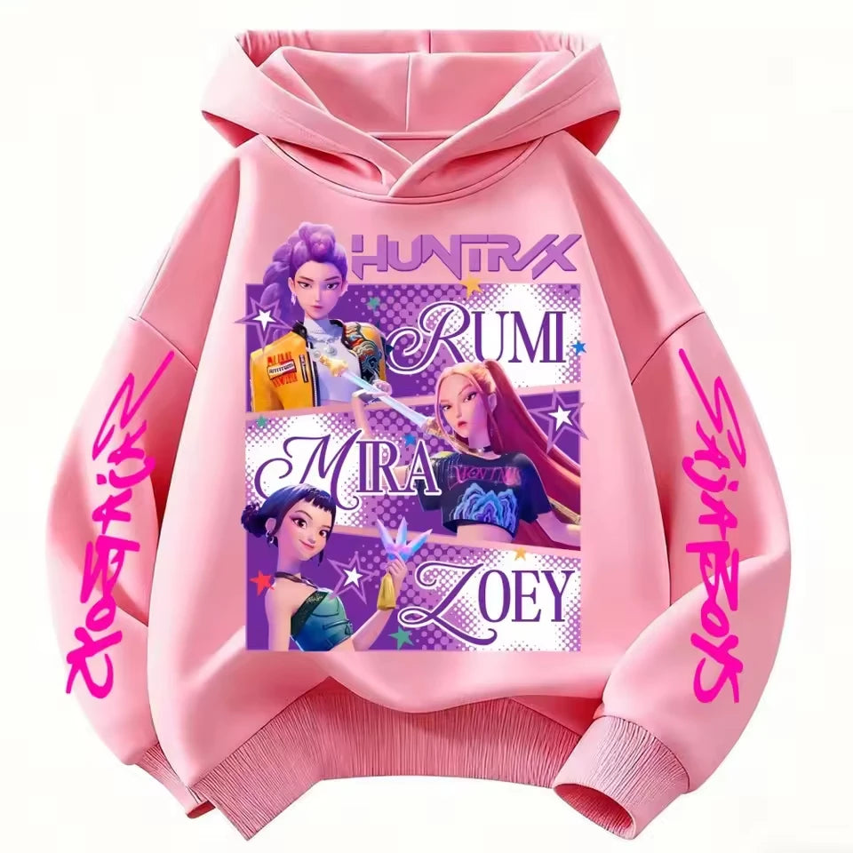 Cartoon Hunter Rumi Derpy Warm and Thick Casual Printed Purple Hoodie