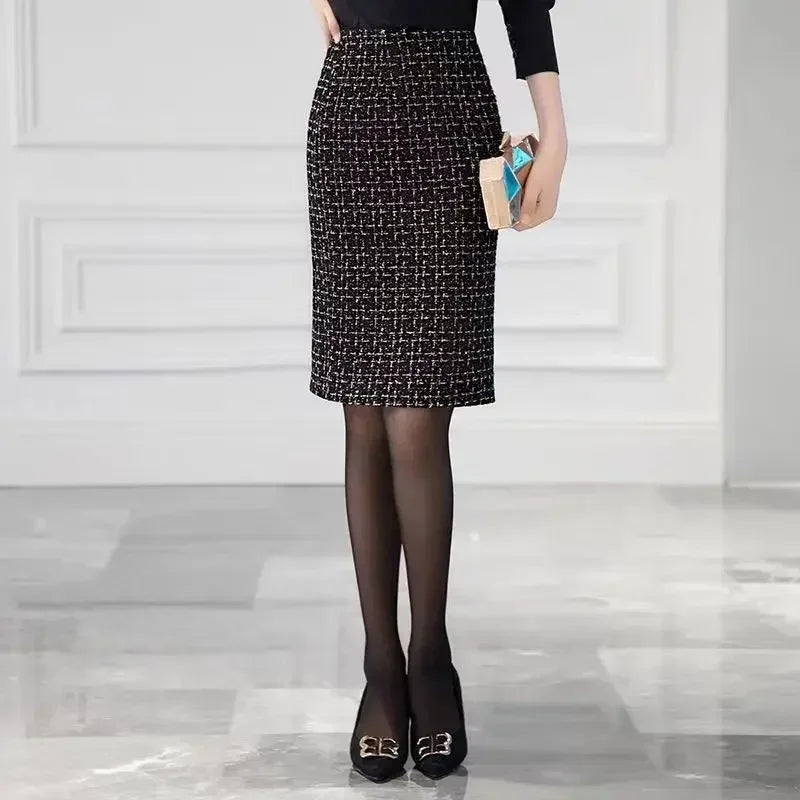 High Waist Slim Split Woollen Skirts