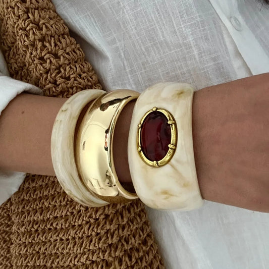 Vintage Irregular Resin Wide Bangle Inlaid Imitation Redstone Bracelets