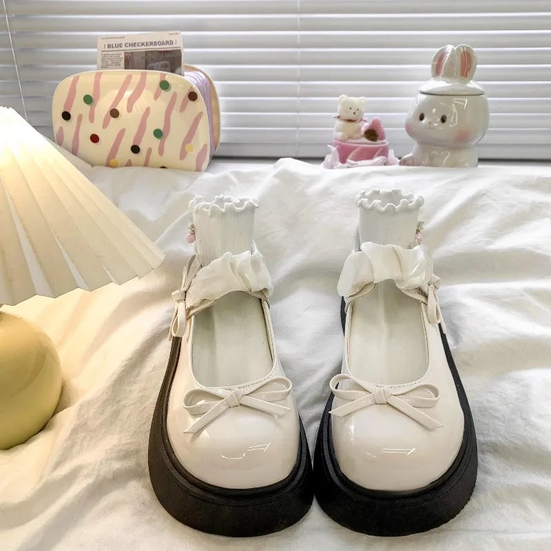Elegant Bow Princess Glossy Velcro Girls' Casual Shoes