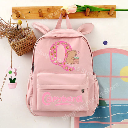 Capybara Cute Backpack Girls Capibara Anime Letter A-Z Schoolbag