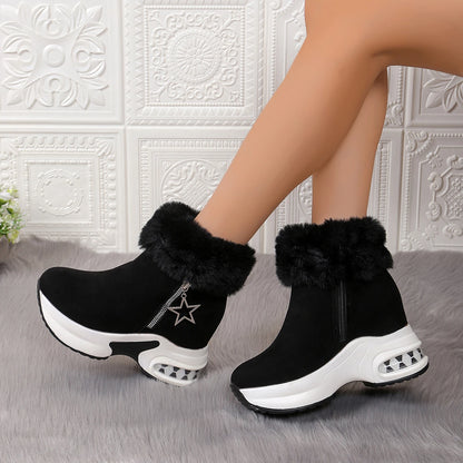 Winter Casual High Heels Thickened Fluff Wedge Platform Snow Boots