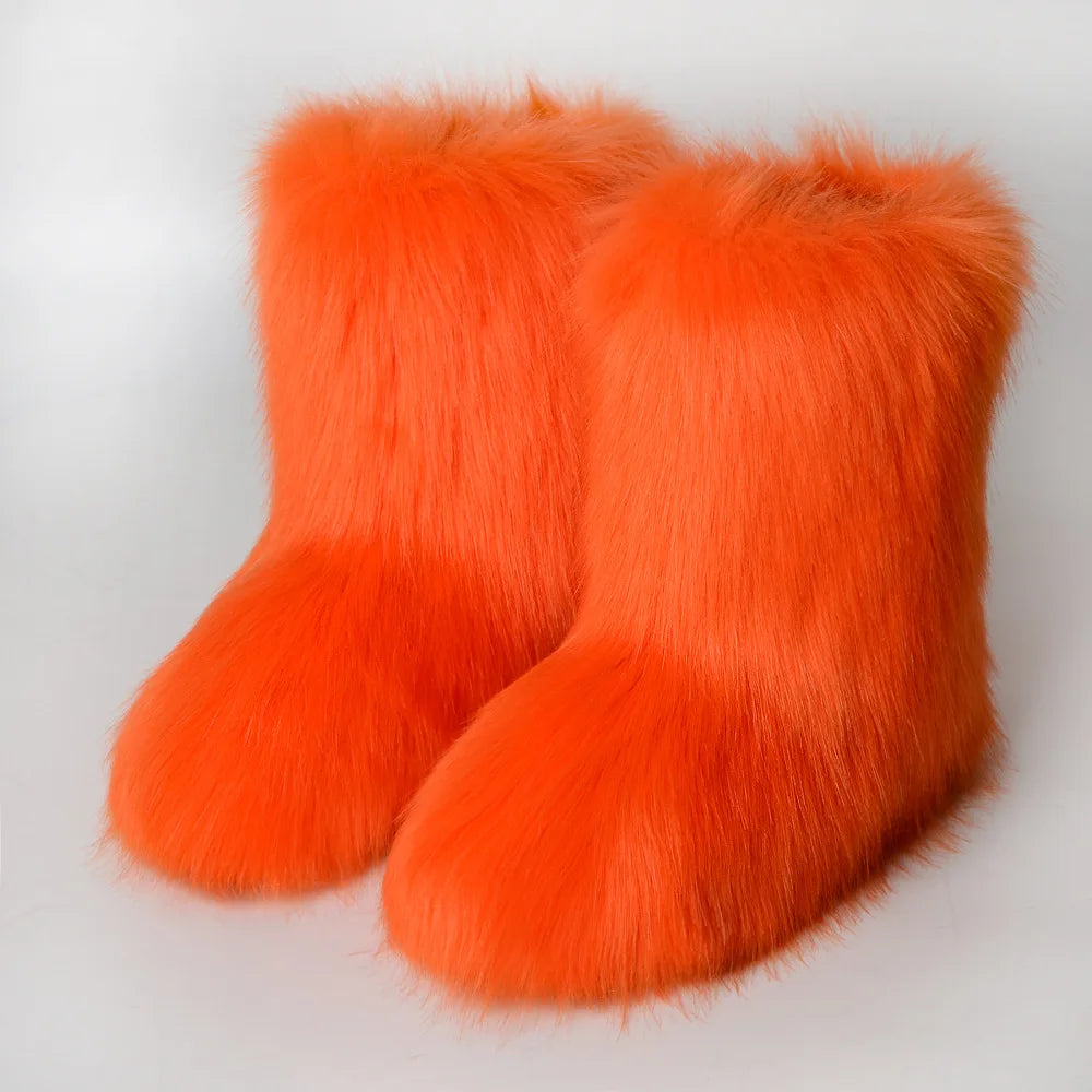 Snow Luxury Furry Faux Fox Fur Boots