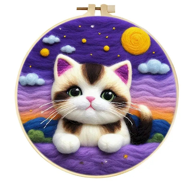 CHENISTORY Diy Poke Wool Felt Animals Cat Wool Needle Felt Set