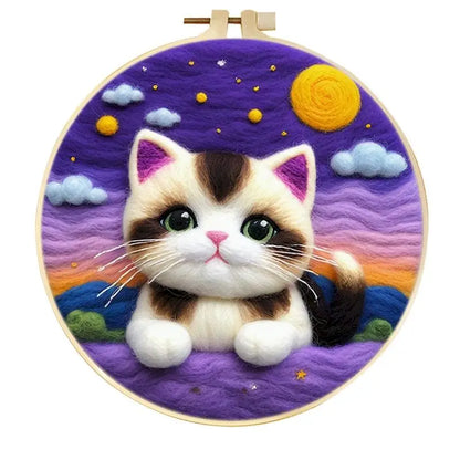 CHENISTORY Diy Poke Wool Felt Animals Cat Wool Needle Felt Set