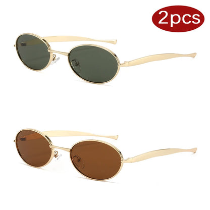 Oval Small Frame Unique Luxury Metal Sun Glasses